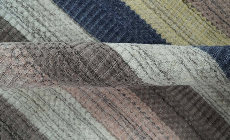 Modern Stripes Design 8x10 Hand Made Multicolor Blended Wool Area Rug