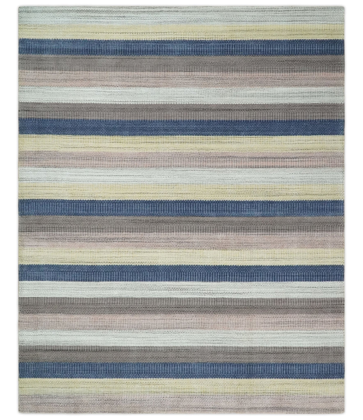 Modern Stripes Design 8x10 Hand Made Multicolor Blended Wool Area Rug