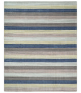 Modern Stripes Design 8x10 Hand Made Multicolor Blended Wool Area Rug