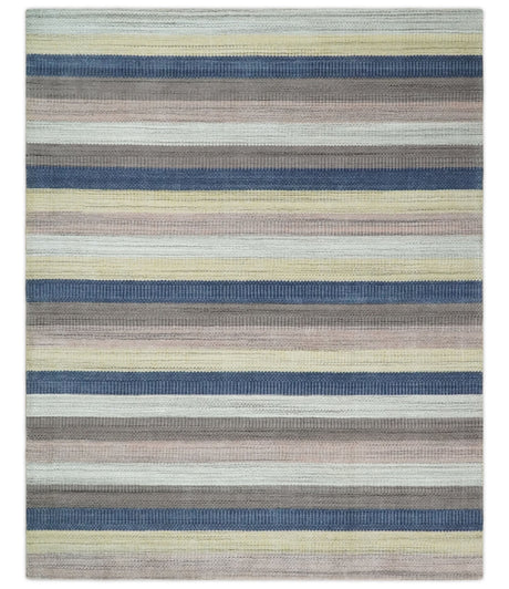 Modern Stripes Design 8x10 Hand Made Multicolor Blended Wool Area Rug