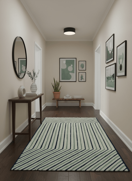 Modern Stripes Design Beige And Blue Hand Tufted Custom Made Wool Area Rug