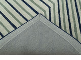 Modern Stripes Design Beige And Blue Hand Tufted Custom Made Wool Area Rug