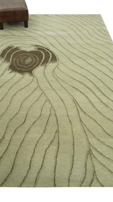 Modern Stripes Design Beige and Brown Hand loom 5.6x8 wool and art Silk Area Rug-Area Rug-Parc Decor