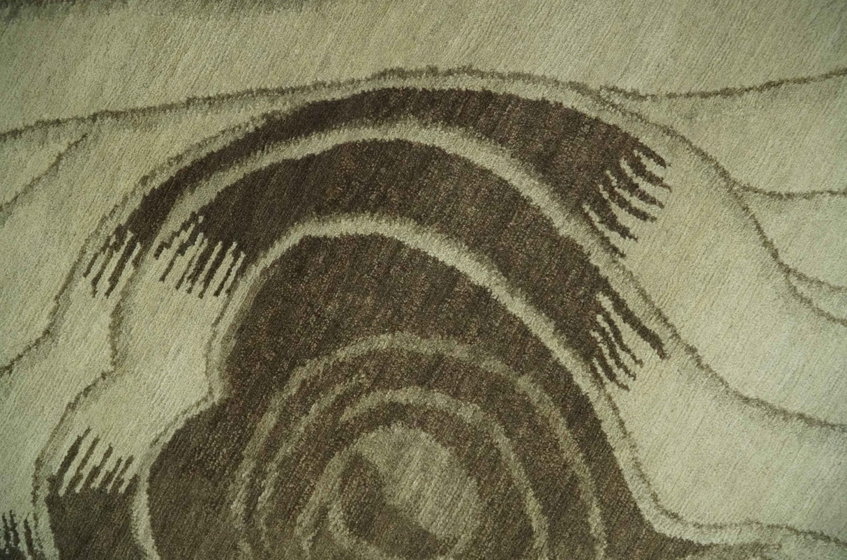 Modern Stripes Design Beige and Brown Hand loom 5.6x8 wool and art Silk Area Rug-Area Rug-Parc Decor