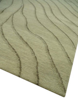 Modern Stripes Design Beige and Brown Hand loom 5.6x8 wool and art Silk Area Rug-Area Rug-Parc Decor