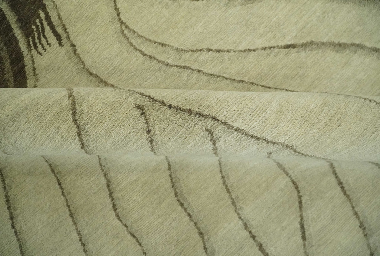 Modern Stripes Design Beige and Brown Hand loom 5.6x8 wool and art Silk Area Rug-Area Rug-Parc Decor