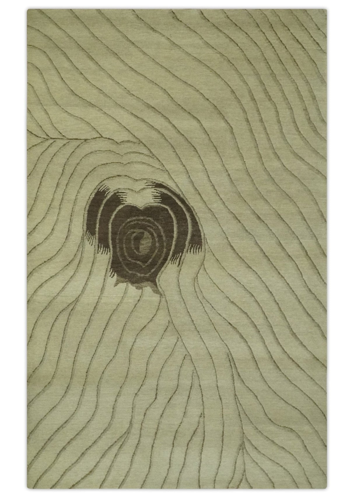 Modern Stripes Design Beige and Brown Hand loom 5.6x8 wool and art Silk Area Rug-Area Rug-Parc Decor