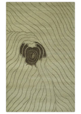 Modern Stripes Design Beige and Brown Hand loom 5.6x8 wool and art Silk Area Rug-Area Rug-Parc Decor