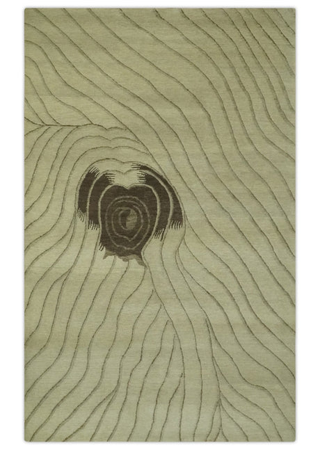 Modern Stripes Design Beige and Brown Hand loom 5.6x8 wool and art Silk Area Rug-Area Rug-Parc Decor