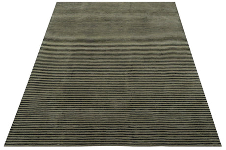 Modern Stripes Design Black And Brown 8x10 Hand Tufted Wool Area Rug