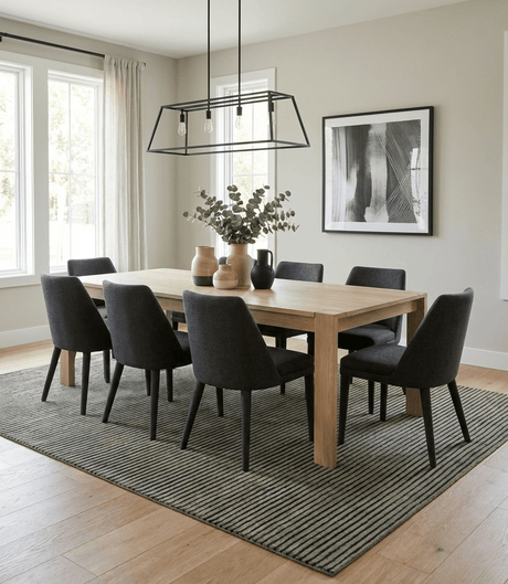 Modern Stripes Design Black And Brown 8x10 Hand Tufted Wool Area Rug