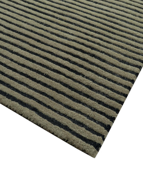 Modern Stripes Design Black And Brown 8x10 Hand Tufted Wool Area Rug