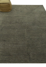 Modern Stripes Design Black And Brown 8x10 Hand Tufted Wool Area Rug