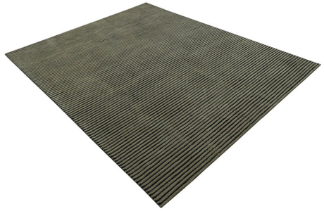 Modern Stripes Design Black And Brown Hand Tufted Custom Made Wool Area Rug