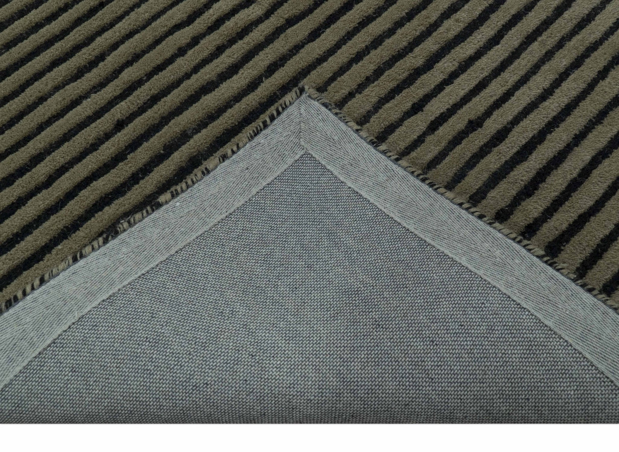 Modern Stripes Design Black And Brown Hand Tufted Custom Made Wool Area Rug