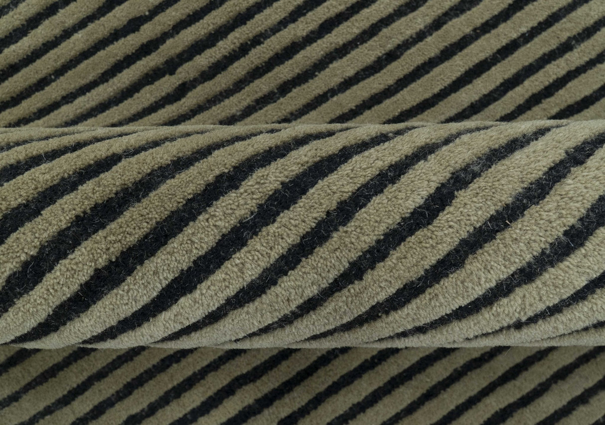 Modern Stripes Design Black And Brown Hand Tufted Custom Made Wool Area Rug