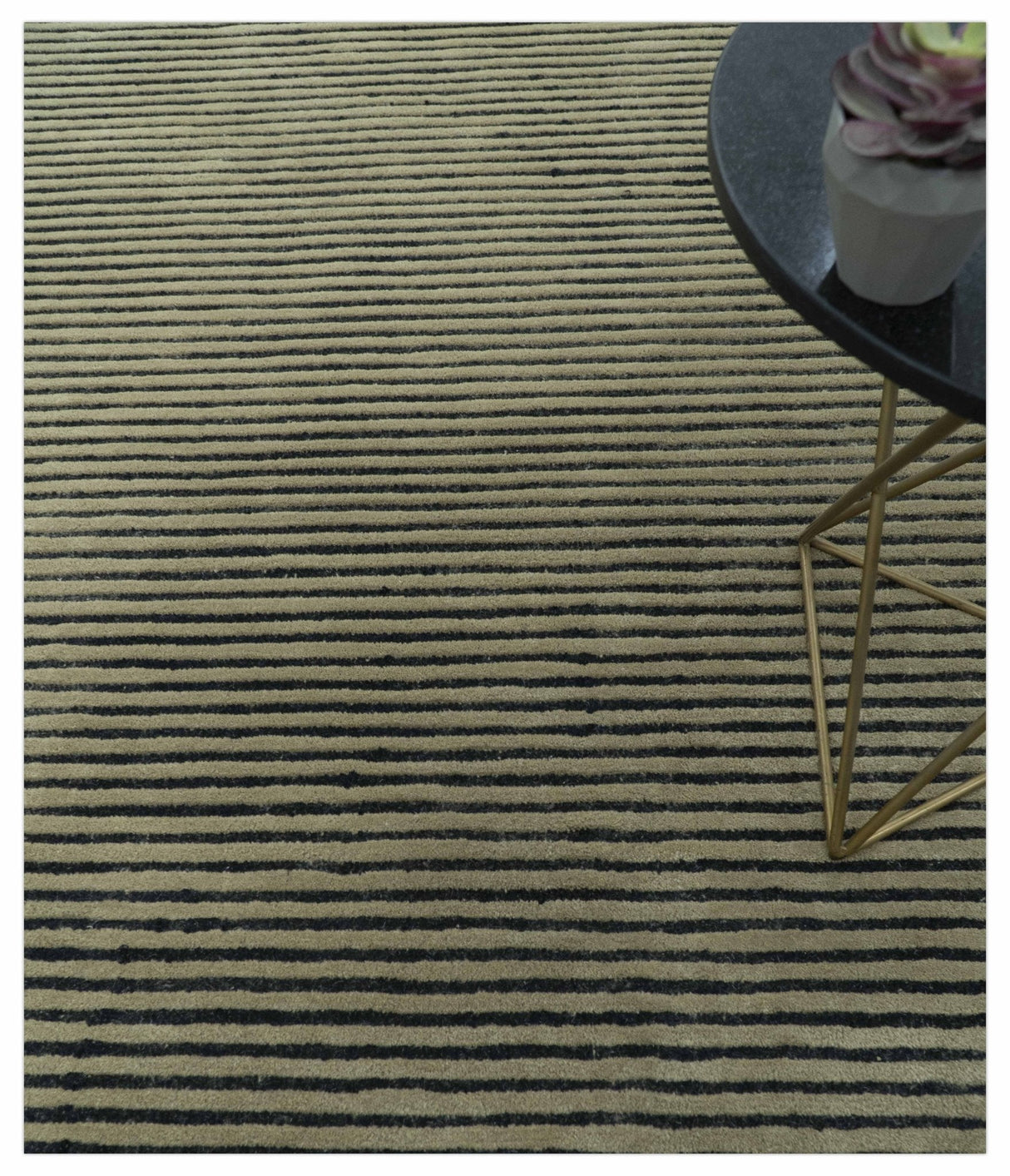 Modern Stripes Design Black And Brown Hand Tufted Custom Made Wool Area Rug