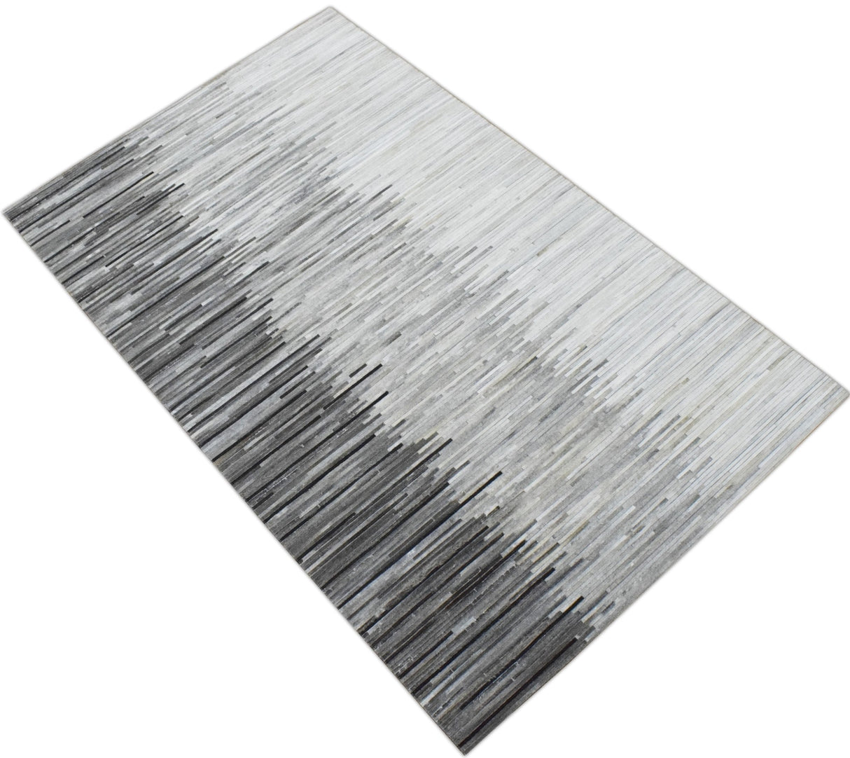 Modern Stripes Gray and Silver Handmade Leather Area Rug