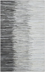 Modern Stripes Gray and Silver Handmade Leather Area Rug