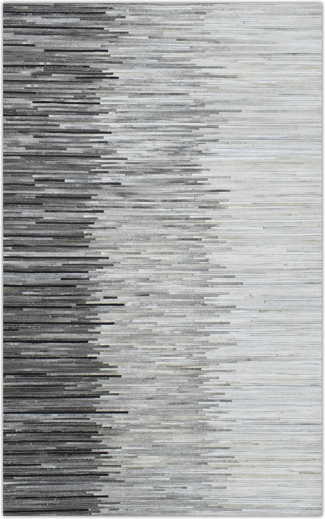 Modern Stripes Gray and Silver Handmade Leather Area Rug