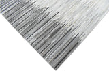 Modern Stripes Gray and Silver Handmade Leather Area Rug