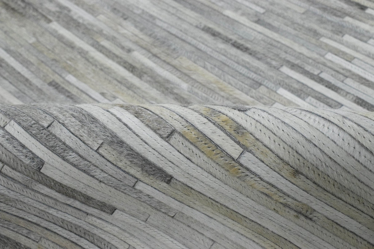 Modern Stripes Gray and Silver Handmade Leather Area Rug