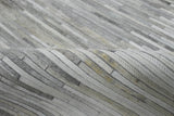 Modern Stripes Gray and Silver Handmade Leather Area Rug