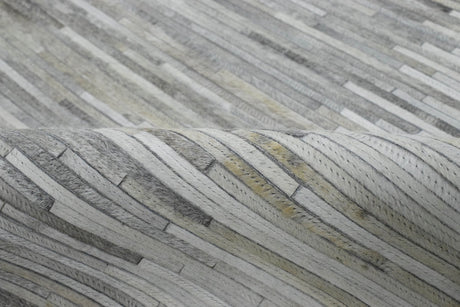 Modern Stripes Gray and Silver Handmade Leather Area Rug