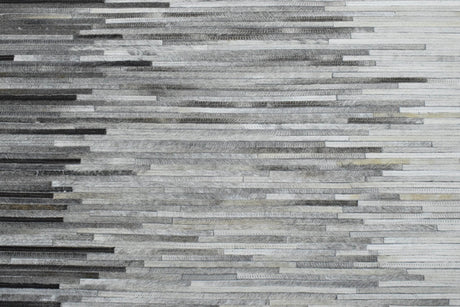 Modern Stripes Gray and Silver Handmade Leather Area Rug