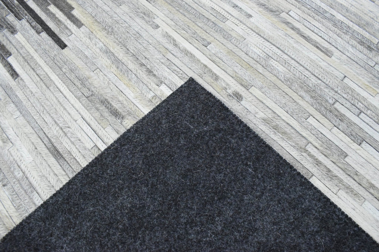 Modern Stripes Gray and Silver Handmade Leather Area Rug