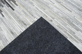 Modern Stripes Gray and Silver Handmade Leather Area Rug