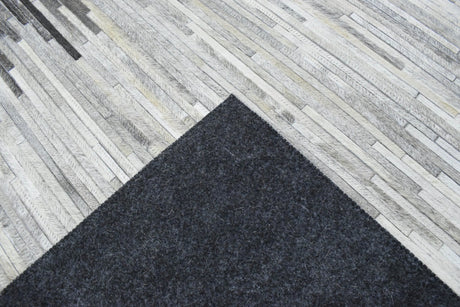 Modern Stripes Gray and Silver Handmade Leather Area Rug