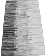 Modern Stripes Gray and Silver Handmade Leather Area Rug