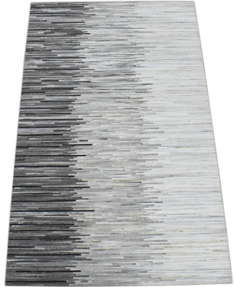 Modern Stripes Gray and Silver Handmade Leather Area Rug