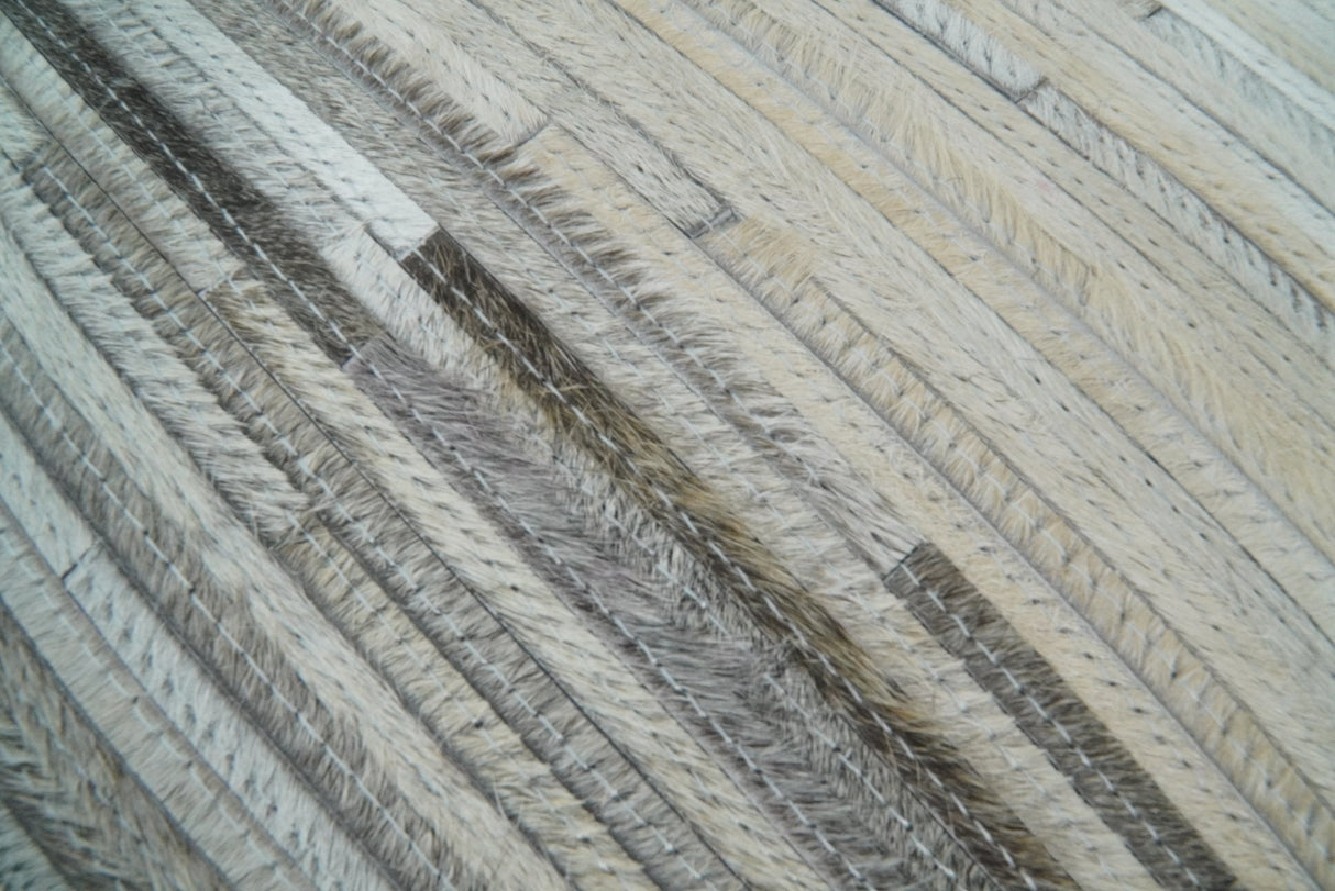 Modern Stripes Ivory and Gray Genuine Leather Accent Pillow, Cushion | PL17-All Products-Parc Decor