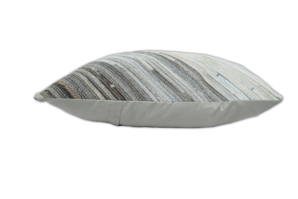 Modern Stripes Ivory and Gray Genuine Leather Accent Pillow, Cushion | PL17-All Products-Parc Decor