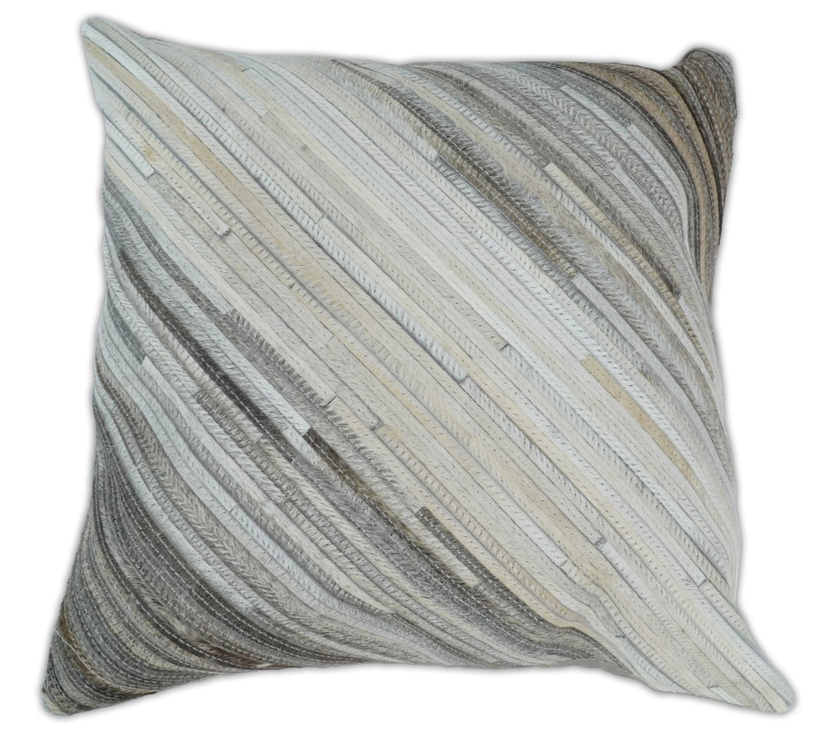 Modern Stripes Ivory and Gray Genuine Leather Accent Pillow, Cushion | PL17-All Products-Parc Decor