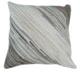 Modern Stripes Ivory and Gray Genuine Leather Accent Pillow, Cushion | PL17-All Products-Parc Decor
