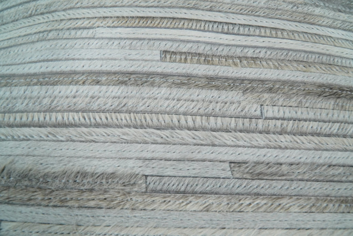Modern Stripes Ivory and Gray Genuine leather Pillow with Insert, Cushion | PL16