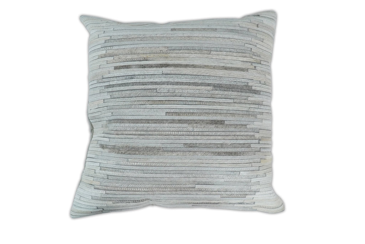 Modern Stripes Ivory and Gray Genuine leather Pillow with Insert, Cushion | PL16-All Products-Parc Decor