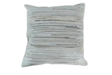 Modern Stripes Ivory and Gray Genuine leather Pillow with Insert, Cushion | PL16-All Products-Parc Decor