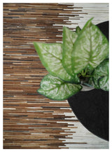 Modern Stripes Leather Striped Tan Brown and Ivory Leather Multi Size Area Rug