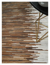 Modern Stripes Leather Striped Tan Brown and Ivory Leather Multi Size Area Rug