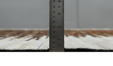 Modern Stripes Leather Striped Tan Brown and Ivory Leather Multi Size Area Rug