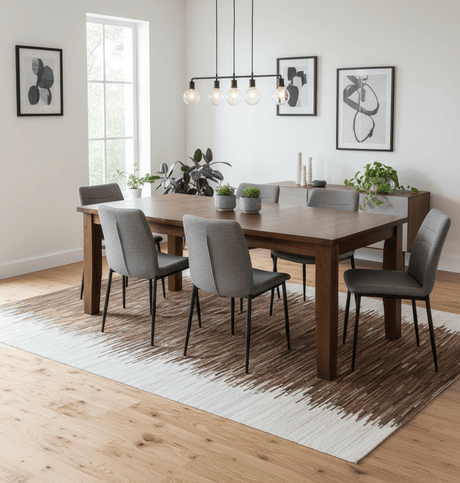 Modern Stripes Leather Striped Tan Brown and Ivory Leather Multi Size Area Rug