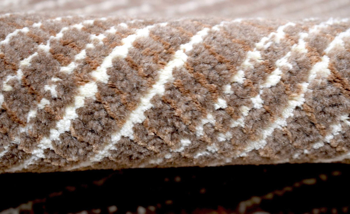 Modern Stripes Pattern Brown Hand Knotted Wool 2x3 Area Rug