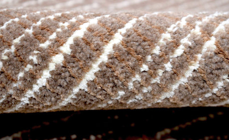 Modern Stripes Pattern Brown Hand Knotted Wool 2x3 Area Rug