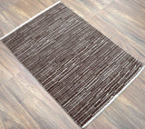 Modern Stripes Pattern Brown Hand Knotted Wool 2x3 Area Rug