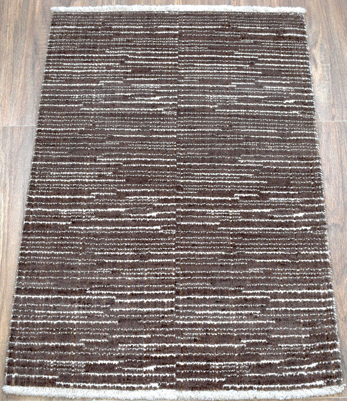 Modern Stripes Pattern Brown Hand Knotted Wool 2x3 Area Rug