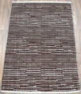 Modern Stripes Pattern Brown Hand Knotted Wool 2x3 Area Rug